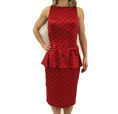 Pencil Skirt Polka Dot Peplum Dress Vintage Polka Dot Dress 80s