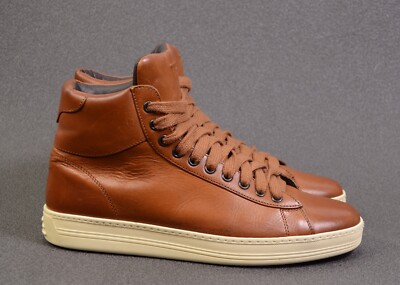 Men's Tom Ford Russell High Tops Sneakers Shoes Brown  Leather - Main Image