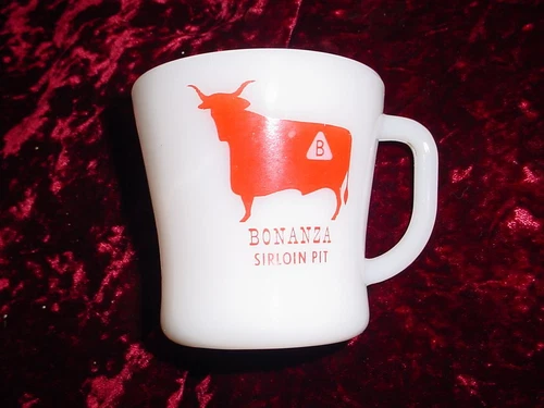 Vintage Federal Glass Bonanza Sirloin Pit milk glass coffee mug cup excellent
