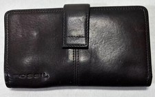 Fossil Wallet Brown Leather Snap Close Checkbook Holder  Credit Card Organizer