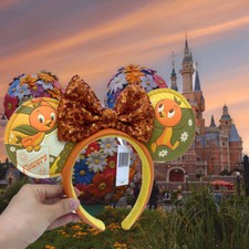 DisneyParks Flower Garden Minnie Mouse Sequin Bow Orange Bird Ears Headband Ears