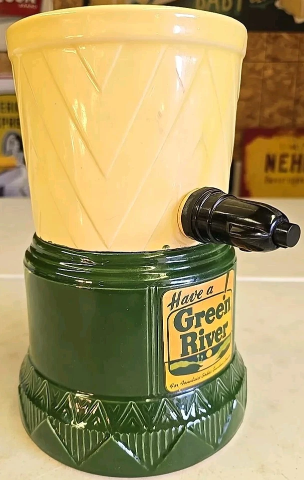 Antique Green River Soda Fountain Stoneware Syrup Dispenser - Image 3 of 4