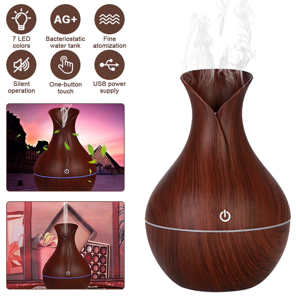 Wood Grain Essential Oil Diffuser Humidifier with 130ml Capacity and LED Aromatherapy-image