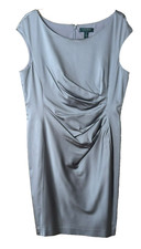 Lauren Ralph Lauren Silver Metallic Sheath Fitted Dress Sleeveless Size 16