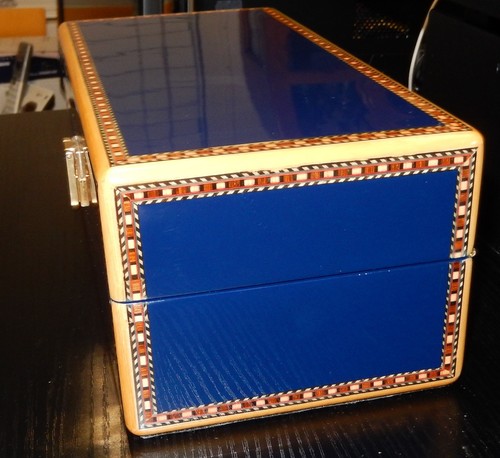 BLUE LACQUER INLAID DESIGN EDGES FOUR PIECE WATCH ORGANIZER JEWELRY BOX - 第 3/12 張圖片