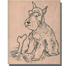 Schnauzer, Rubber Stamp, Dog Rubber Stamp, Cute, Animal, Dog With Bone, Sitting