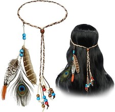 obmwang Boho Feather Headbands Indian Headband Peacoak Headpieces...