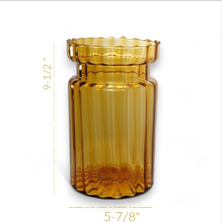 Vtg amber Glass Vase MCM 5-7/8