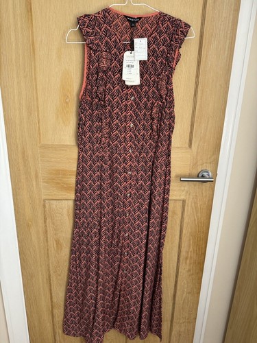 Whistles Sea Tree Frill Midi Dress UK 12 New Pink Sleeveless RRP 129 Patterned - Picture 7 of 15