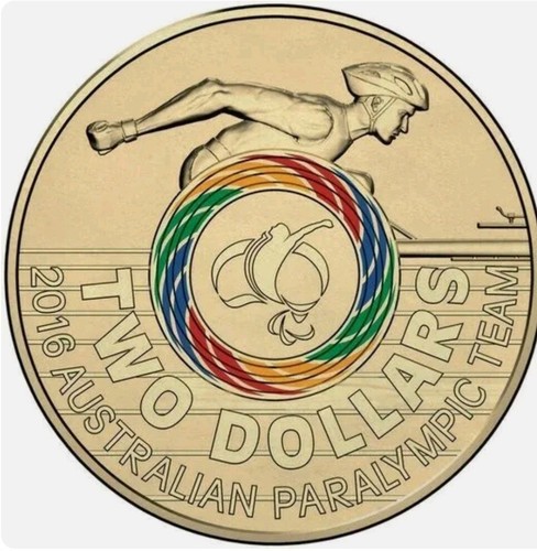 2016 $2 RIO PARALYMPIC RING AUSTRALIAN TWO DOLLAR COLOURED COIN QUEEN Face. - Picture 4 of 4