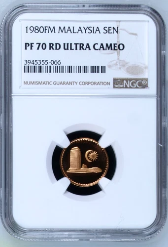 Malaysia 1980 FM,Bronze 1 Sen Proof NGC PF70 RD Ultra Cameo
