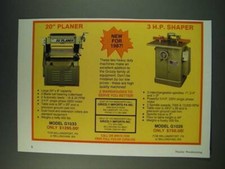 1987 Grizzly Imports 20" Planer and 3 H.P. Shaper Ad - 20" Planer 3 H.P. Shaper
