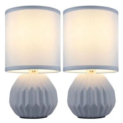 Tischleuchte Tischlampe Wohnzimmerleuchte Leselampe Keramik Stoff blau 2er Set - Bild 1 von 4