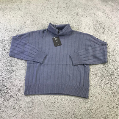 New Naadam Sweater Womens Extra Small XS Turtleneck Blue Ribbed Relaxed Casual