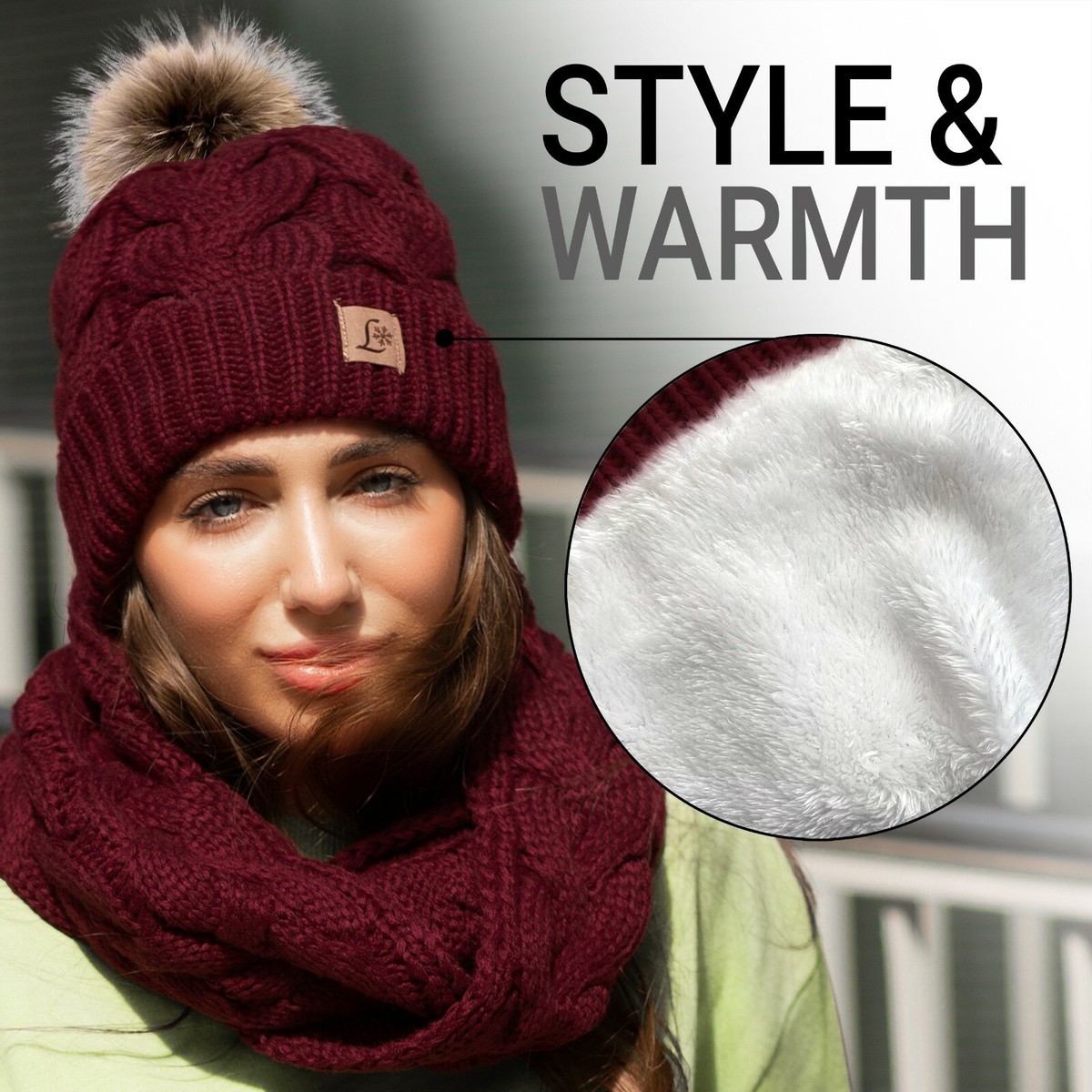 Winter Hat Scarf Set Women Cute Soft Warm Infinity Scarves 