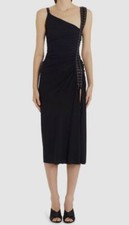 $2845 Dolce & Gabbana Women's Black Sablé Side Lace Midi Sheath Dress Size 50