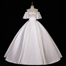 Elegant Satin Ball Wedding Dresses Off Shoulder Floor-Length A-line Bridal Gowns