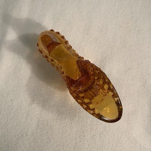 Vintage Fenton Art Glass Amber Brown Hobnail Cat Head Shoe Glass Slipper - Picture 7 of 7