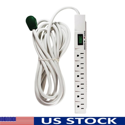 6 Steckdosen Überspannungsschutz 1200 Joule 15 Fuß Kabel Leitungsschutzschalter Wandhalterung Neu - Bild 1 von 3