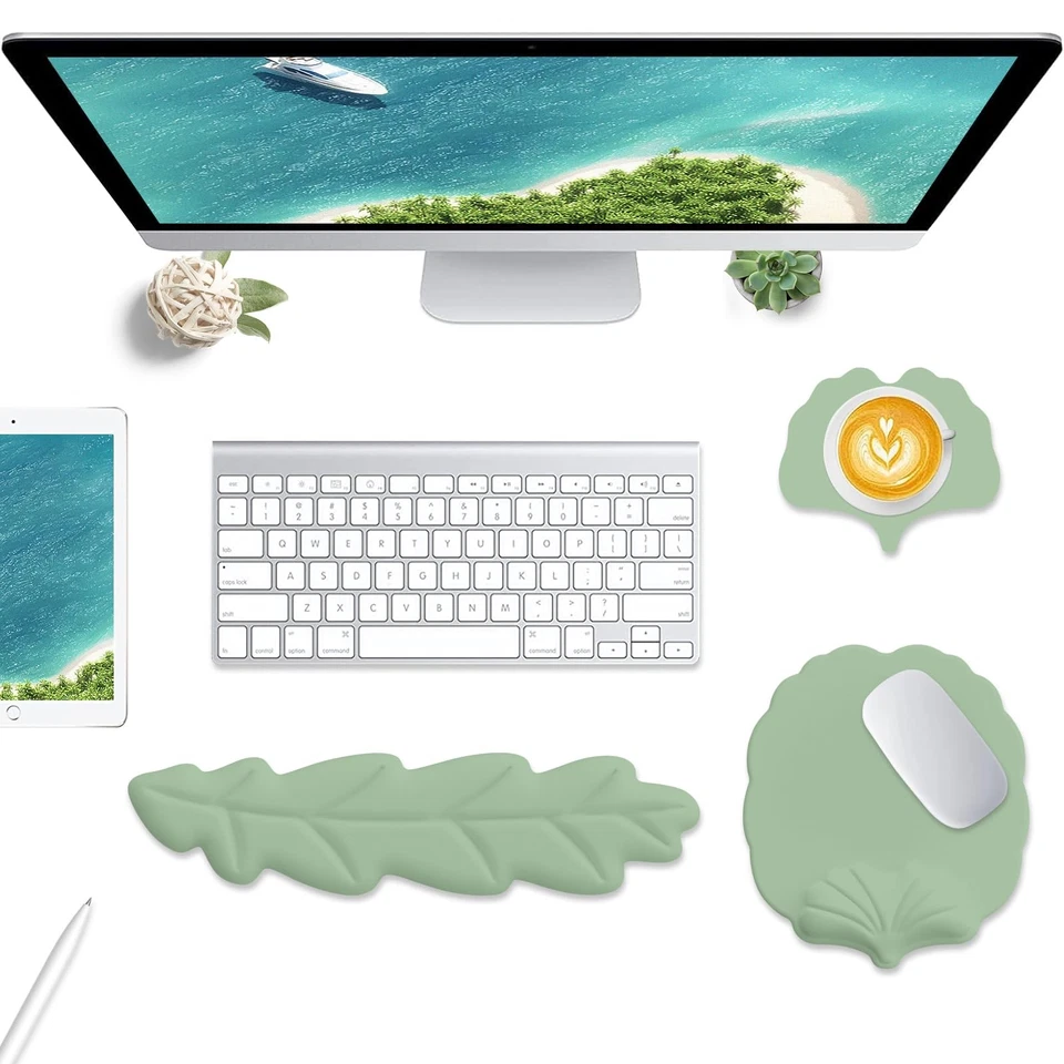 Keyboard Wrist Rest and Mouse Pad with Wrist Support Set, Ergonomic Leaf Shap... - Image 2 of 4