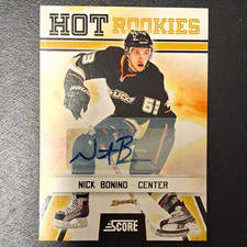 SCORE Hot Rookies Nick Bonino Rookie Card #61 Anaheim Ducks - Autographed. rookie card picture