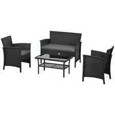 Outsunny Salotto da Giardino Rattan PE con 2 Poltrone, Divano e Tavolino Vetro