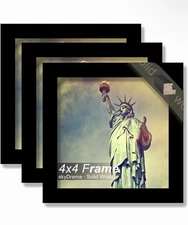 4x4 Frame Pack of 3, 100% Solid Wood Black Square Picture Frame for 4x4 Pictures