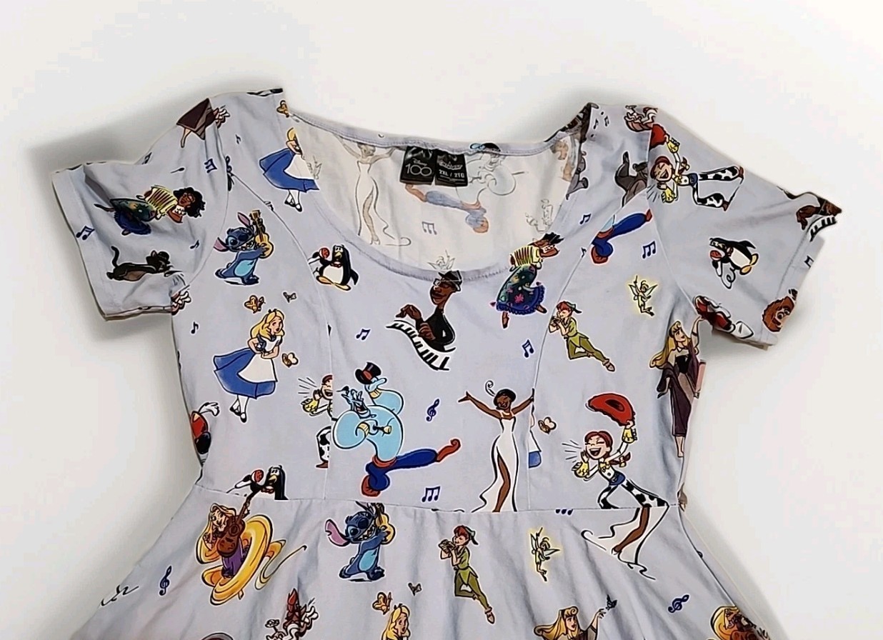 Disney Cakeworthy 100 Years Of Music Fit & Flair Skater Dress 2XL Stretch Rare 