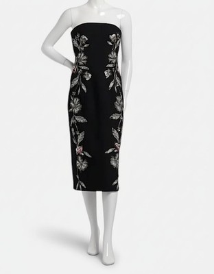 Cinq á Sept Women's Black Floral Embellished Strapless Midi Dress Size 16