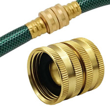 Two-Way Female Connector Solid Brass Garden Hose Adapter 3/4 Female-To-Female Ho