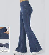Women's Blue Denim- Halara High Waist Flared Stretch