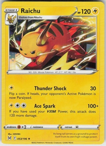 Raichu 053/196 Rare Lost Origin Near Mint