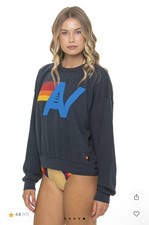 Aviator Nation Crewneck Logo Sweatshirt Charcoal Gray Womens S Pullover Relaxed