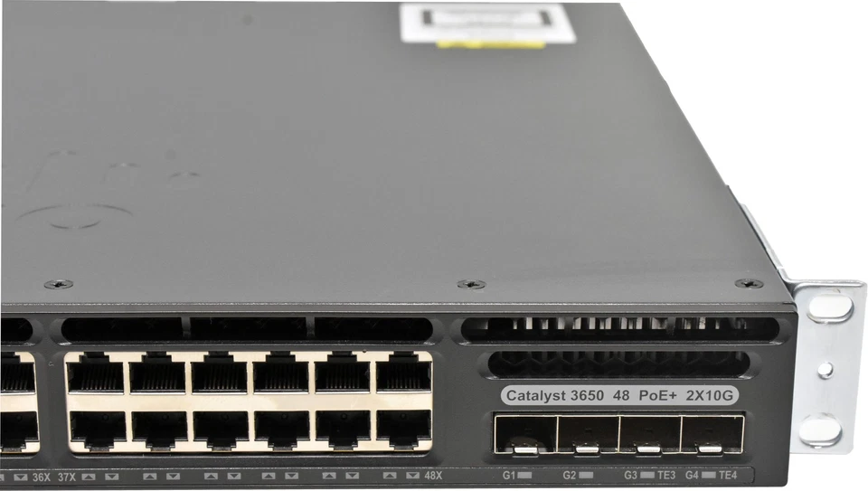 Cisco WS-C3650-48PD 48-Port RJ-45 PoE+ GE Switch 2x SFP2x SFP+ 2x PSU+Ears - Image 3 of 4