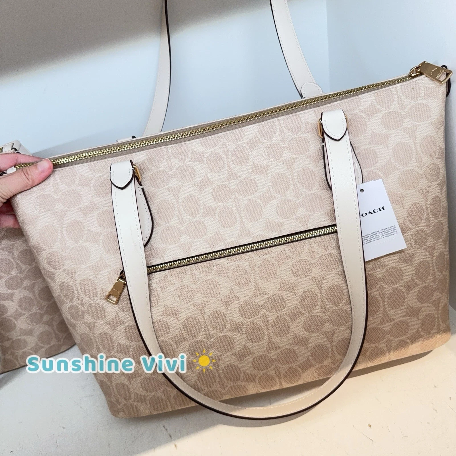 Borsa Coach Gallery nuova con etichetta in tela firmata CW381 sabbia gesso