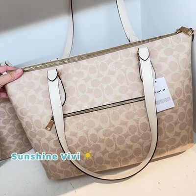 NWT Coach Gallery Tote Bag In Signature Canvas CW381 Sand/Chalk | eBay