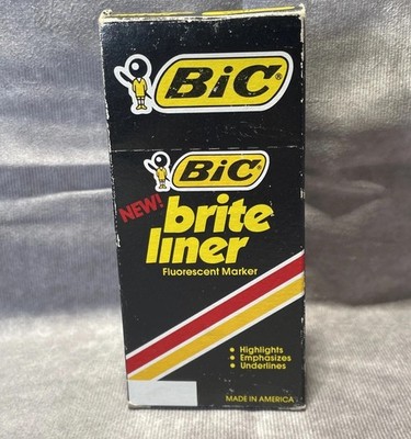 Vintage 1980s BIC Brite Liner Yellow Fluorescent 8 Markers BL11 Open