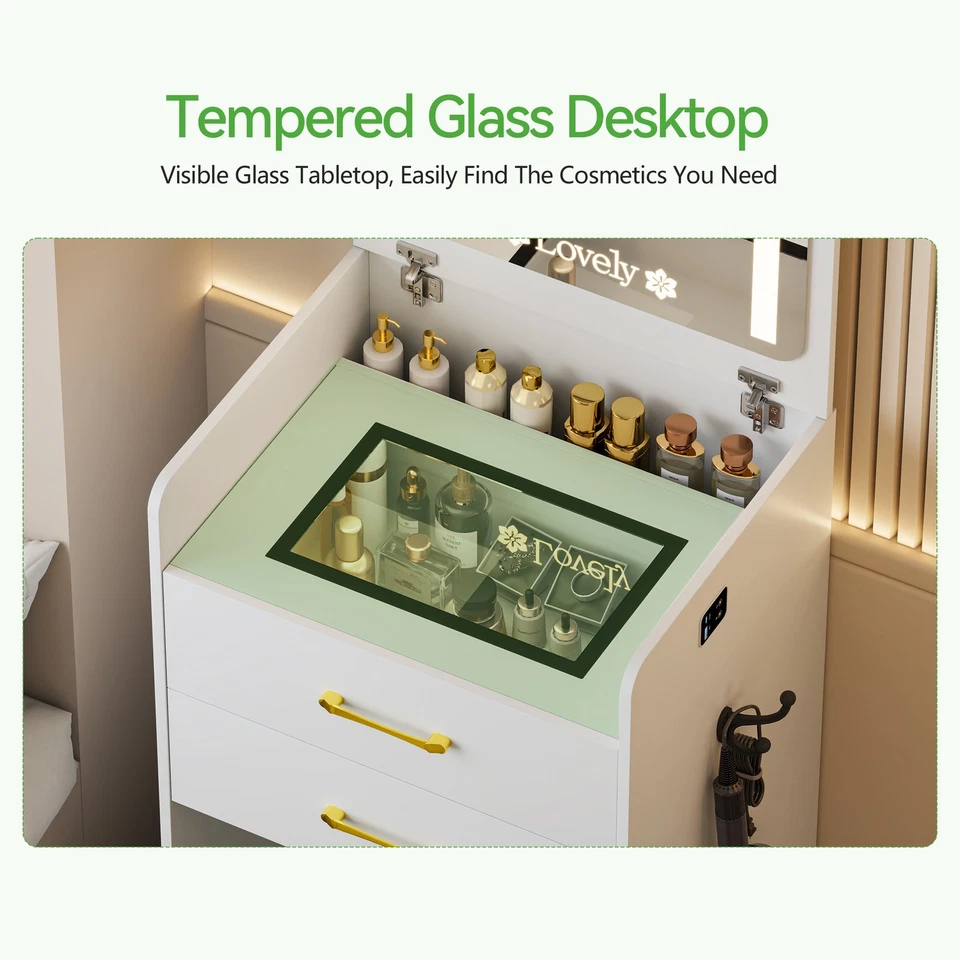 Tocador 3 en 1 con taburete acolchado tocador con espejo abatible Foto 4 de 4