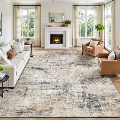 Lofus 8x10 Area Rug for Living Room, Gold Abstract Large Rugs with Non-Slip B...
