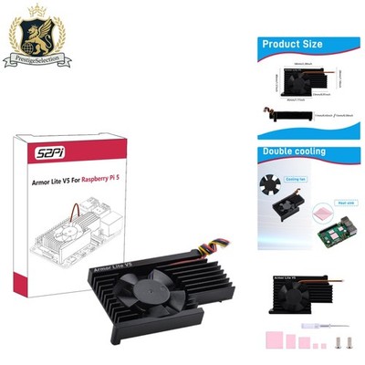 Ultra-Quiet Aluminum Heatsink & PWM Fan for Efficient Raspberry Pi 5 Cooling