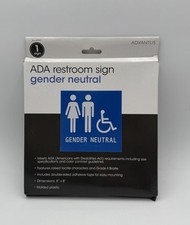 ADA Restroom Gender Neutral Braille Sign 8" X 8" NEW Adhesive Back Plastic