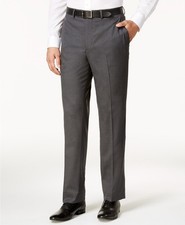 Kenneth Cole Reaction Men Gray Slim Fit Suit Dress Trousers Pants Size 31W 32L