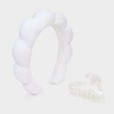A New Day Headband  Claw Hair Clip Set Ivory 2pc White
