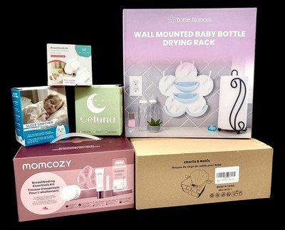 Baby Essentials Lot NEW   Cart Cover, Drying Rack, Bottle Sleeve, Sound Machine+