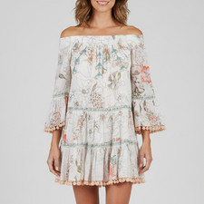 Z&L Floral Beaded Pom Pom Dress Size Small b43