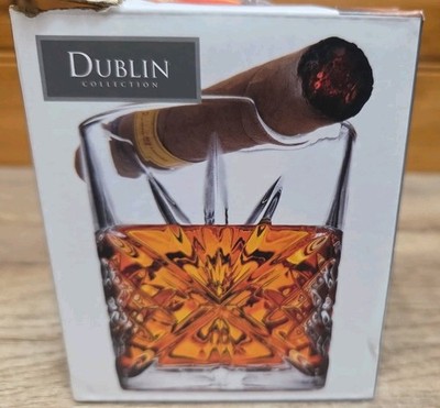 New Opened Box Godinger Dublin Crystal Cigar Whiskey Tumbler Textured Glass 9oz.