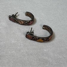 Floral Hoop Earrings with Pink and Yellow Enamel Accents