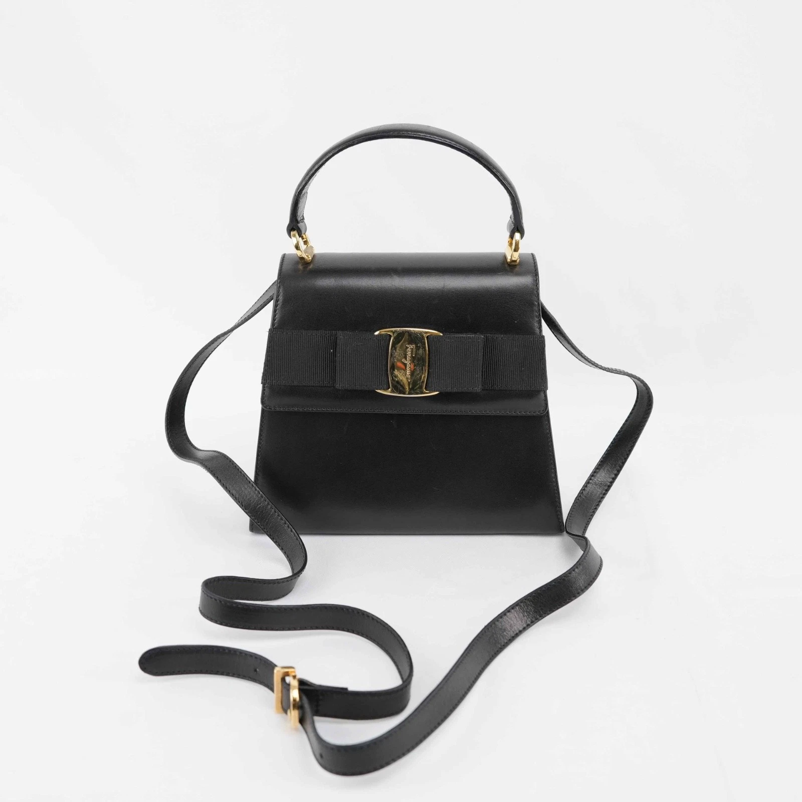 Ferragamo — Salvatore Ferragamo Vara Bow Black Leather Top Handle & Crossbody Bag