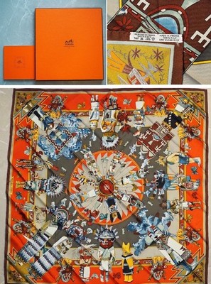 HERMES Carre 90 Kachinas Seidentuch 90 cm Kermit Oliver Tags Box Booklet U