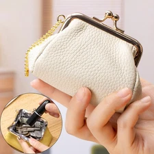 Genuine Leather Women's Small Coin Purse Change Holder Kiss Clasp Color Choice
